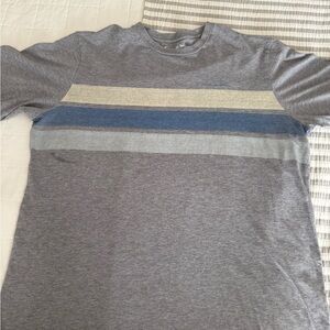 Travis Mathew Gray Tee with Blue and Cream Stripes